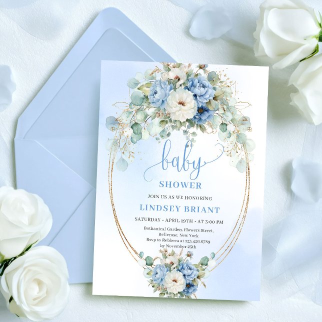 Elegant blå pioner grönska baby shower inbjudan (Elegant Blue Peonies Greenery Baby Shower Invite

)