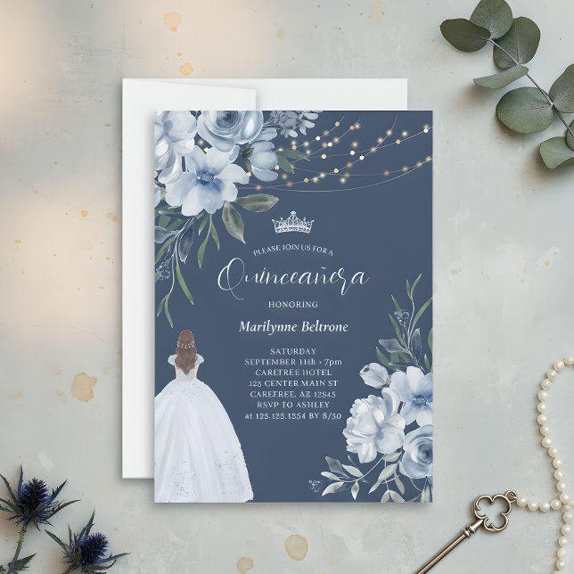 Elegant blå prinsessa Quinceañera Inbjudningar (Skapare uppladdad)
