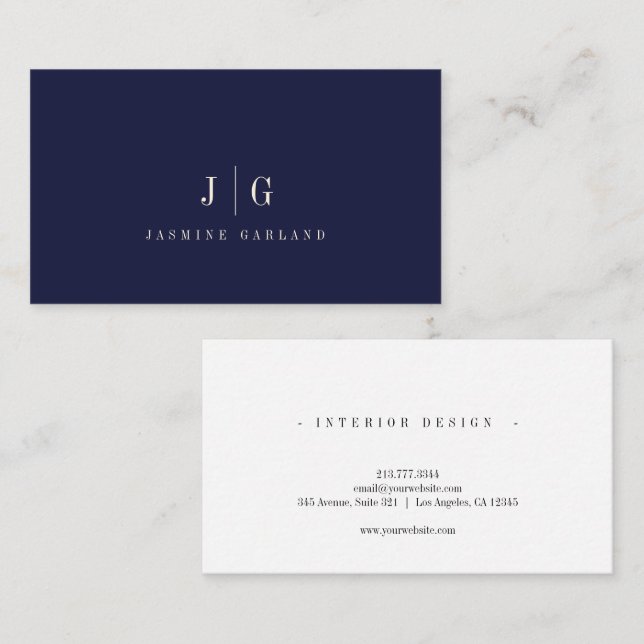 Elegant Blå Professionell Enkel Monogram Visitkort (Fram/baksida)