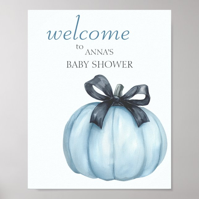 Elegant Blå Pumpa Välkommen Poster (Framsidan)