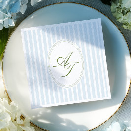 Elegant Blå Ränder Monogram  Pappersservett