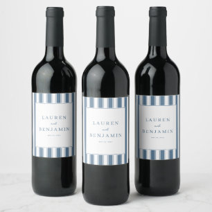 Elegant blå randig nautisk vinflaska etikett