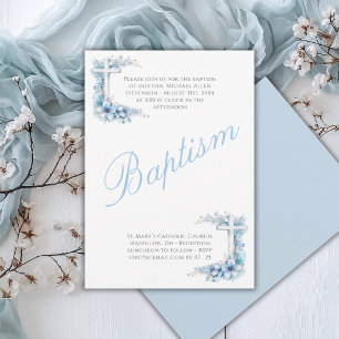 Elegant blå religiös dop pojke dop inbjudningar