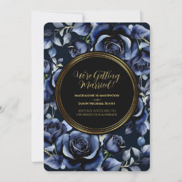 Elegant Blå Ro Blommigt och Guld Svarta Ram Inbjudningar