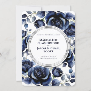 Elegant Blå Ro Blommigt och Silver White Inbjudningar