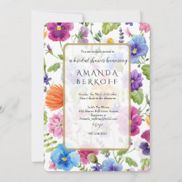 Elegant Blå & Röda Blommor Bröllopsdusch  Inbjudningar