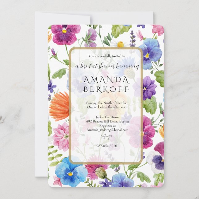 Elegant Blå & Röda Blommor Bröllopsdusch  Inbjudningar (Framsida)