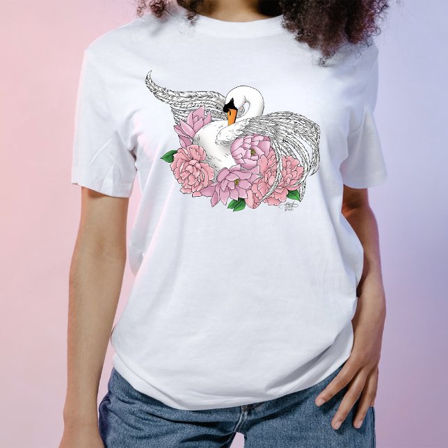 Elegant blå romantisk svan peony blomster  t shirt (Skapare uppladdad)