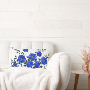 Elegant blå ros gren design lumbarkudde