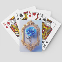 Elegant blå ros utställd i utsirad guldram