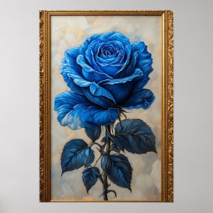Elegant blå ros utställd i utsirad guldram poster