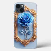 Elegant blå ros utställd i utsmyckad guldram