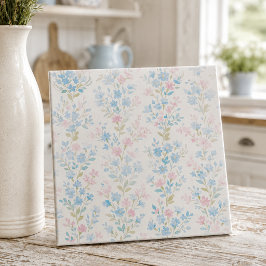 Elegant blå rosa blomkeramisk platta kakelplatta