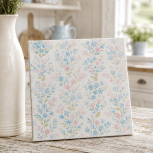 Elegant blå rosa blomkeramisk platta kakelplatta