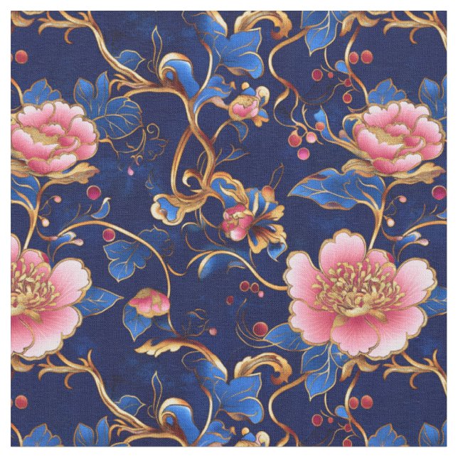 Elegant blå rosa blomsterglasering tyg (Närbild)