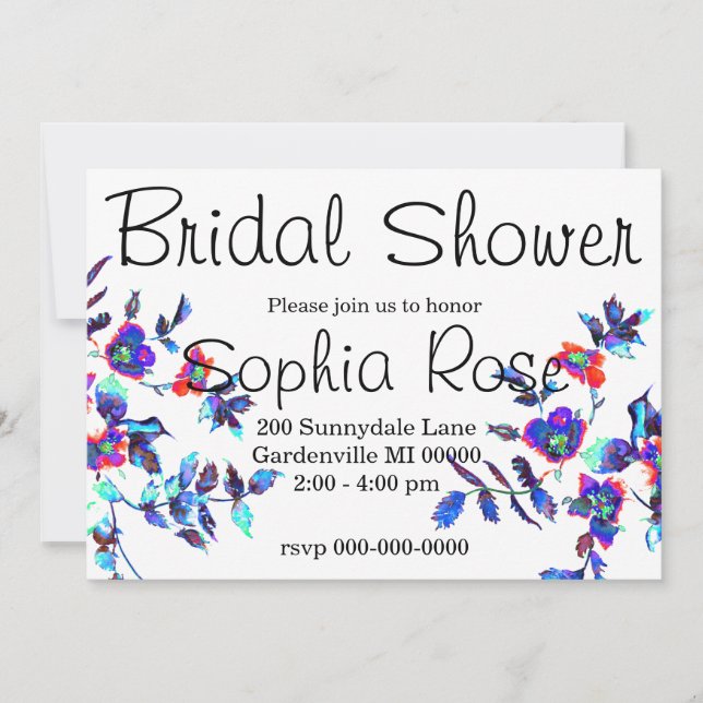 Elegant blå rosa ros bröllopsdusch inbjudan (Framsida)