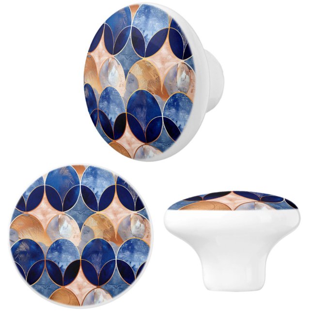 Elegant blå + roséguld geometrisk mönster knopp (Add style and glam elegance to your furniture, drawers or cabinets with these blue + rose gold knobs)
