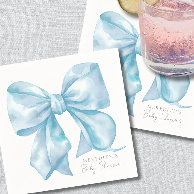 Elegant blå rosett babyfirande pappersservett (Elegant Blue Bow Baby Shower Napkins)