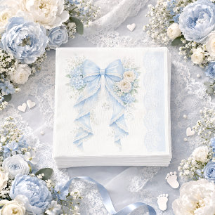 Elegant blå rosett blomma spets pojke baby shower pappersservett