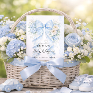 Elegant blå rosett floral baby shower inbjudningar