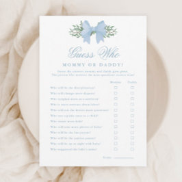 Elegant blå rosett Gissa vem baby shower spel Inbjudningar