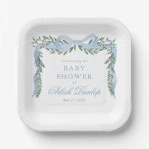 Elegant blå rosett med grönska pojke baby shower