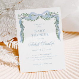 Elegant blå rosett med grönska pojke baby shower magnetisk inbjudningskort