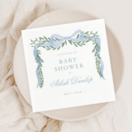 Elegant blå rosett med grönska pojke baby shower pappersservett