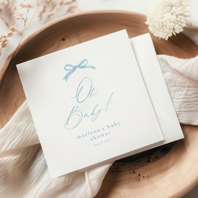 Elegant blå rosett pojkarnas baby shower pappersservett (Simple blue bow boys baby shower napkins.)