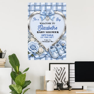 Elegant blå rosett pojke baby shower poster