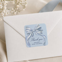 Elegant blå rosett pojke baby shower tackkort