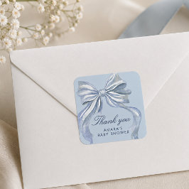 Elegant blå rosett pojke baby shower tackkort fyrkantigt klistermärke