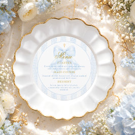 Elegant blå rosett spets pojke dop meny