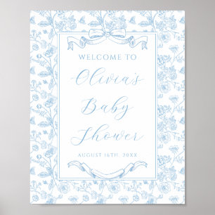 Elegant blå rosett vintage blomster pojke baby sho poster