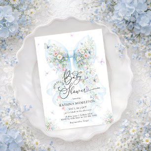 Elegant blå rosett Wildflower Baby Shower-inbjudan Inbjudningar