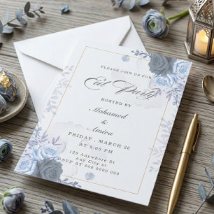 Elegant Blå Rosor Eid-fest Invitation Inbjudningar