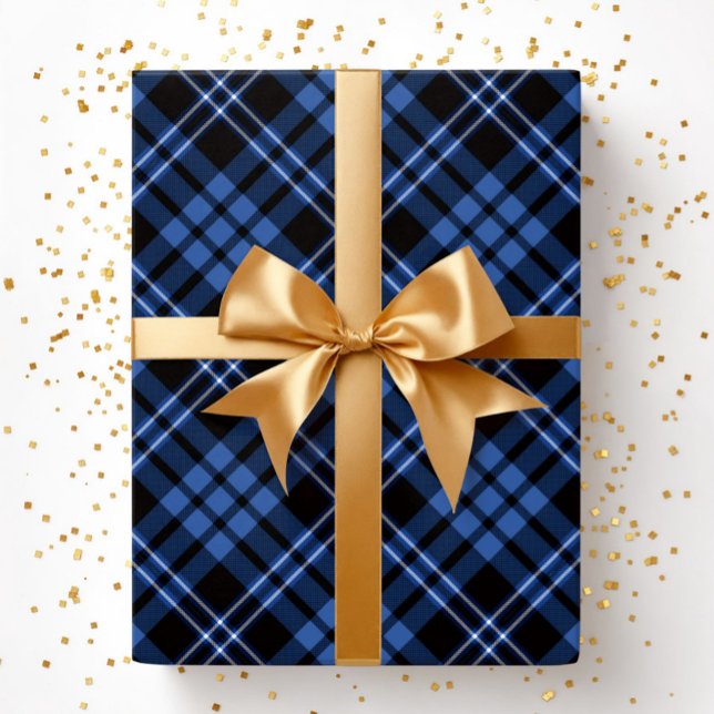 Elegant blå rutigt mönster presentpapper (Elegant Blue Plaid Pattern Wrapping Paper)