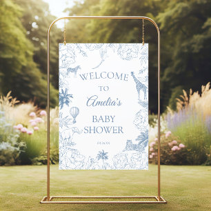 Elegant Blå Safari Djungel Baby Shower Djur Poster