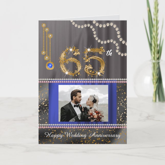 Elegant blå safir 65-årsjubileumskort till fru kort (Framsida)