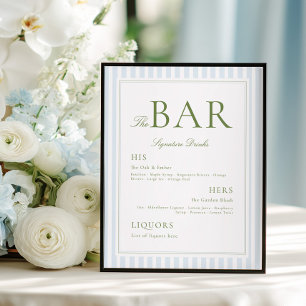 Elegant blå & Sage randig BAR-plakat Poster