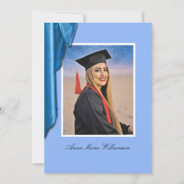 Elegant blå satäng studentfestinladan inbjudningar