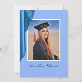 Elegant blå satin examensannonsering inbjudningar