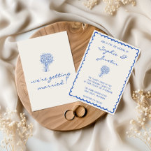 Elegant blå scalloped kant minimalistisk bröllopsi