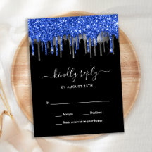 Elegant blå silver glitter droppar bröllop RSVP