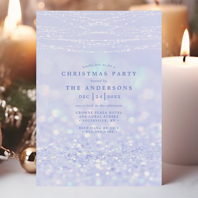 Elegant blå silver glitter snö julfest inbjudningar (Skapare uppladdad)