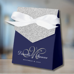 Elegant blå silver glitter tack för bröllopet presentaskar
