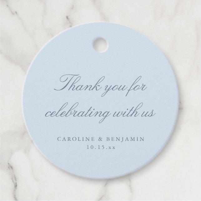 Elegant Blå Skrift Bröllop Anpassad Tack Gåvor Etiketter (Framsida)