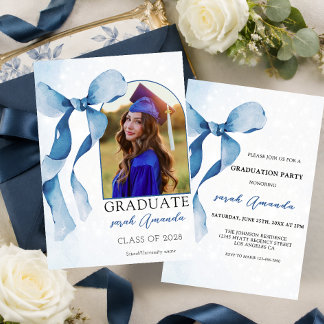 Elegant blå slinga anpassad fotot examen fest inbjudningar
