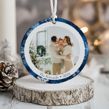 Elegant blå snöflinga dubbelsidig julfotografí