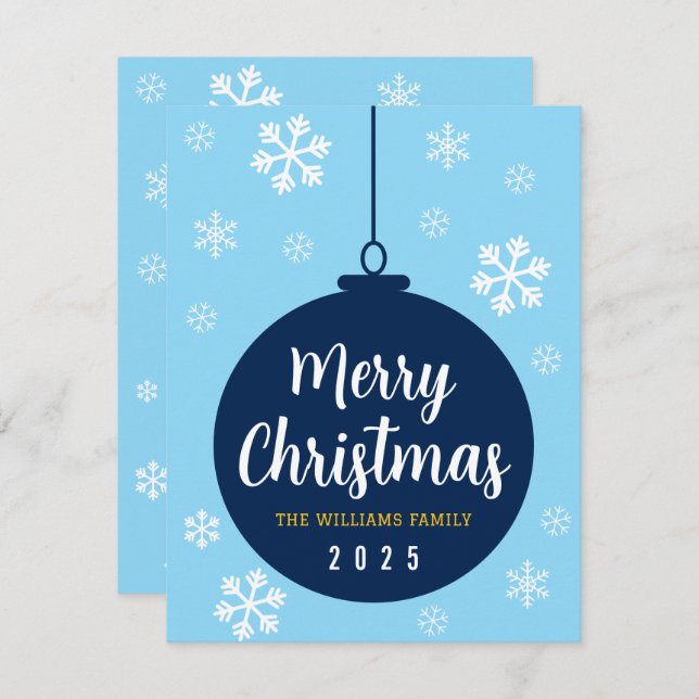 Elegant blå snöflinga God Jul semester  Julkort (Fram/baksida)